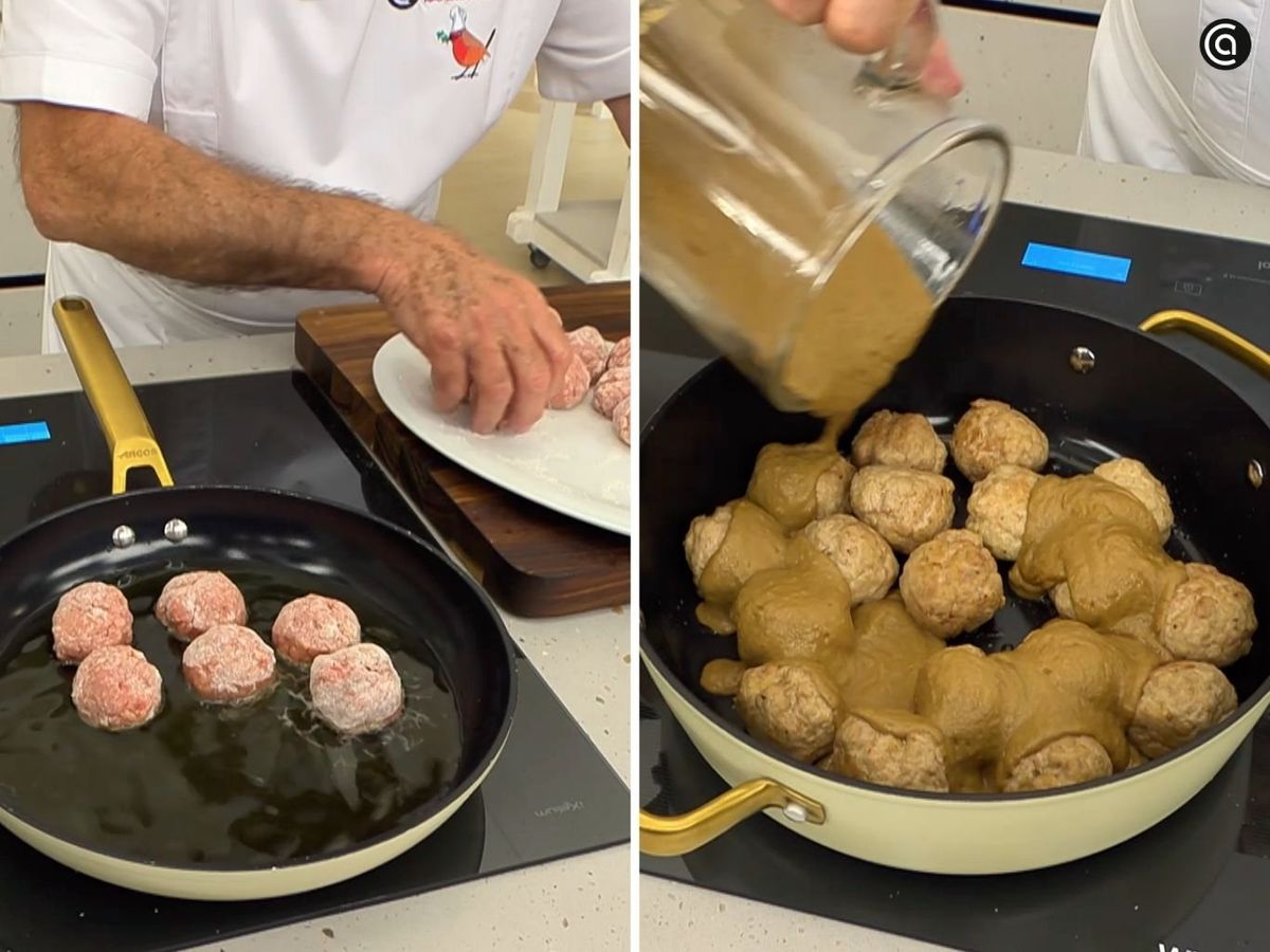 Forma las albóndigas, fríelas y luego cocínalas junto con la salsa
