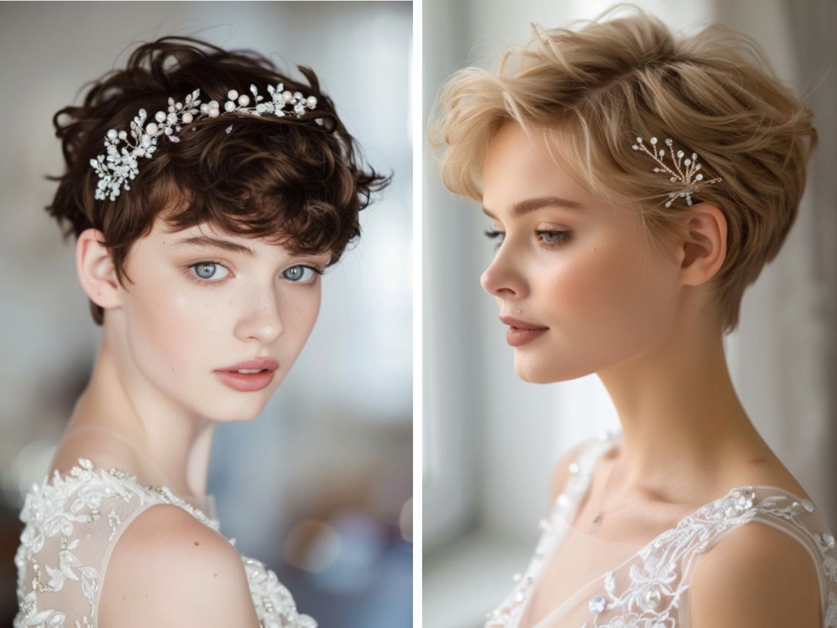 Opciones de peinados para novia con pelo corto y ondulado
