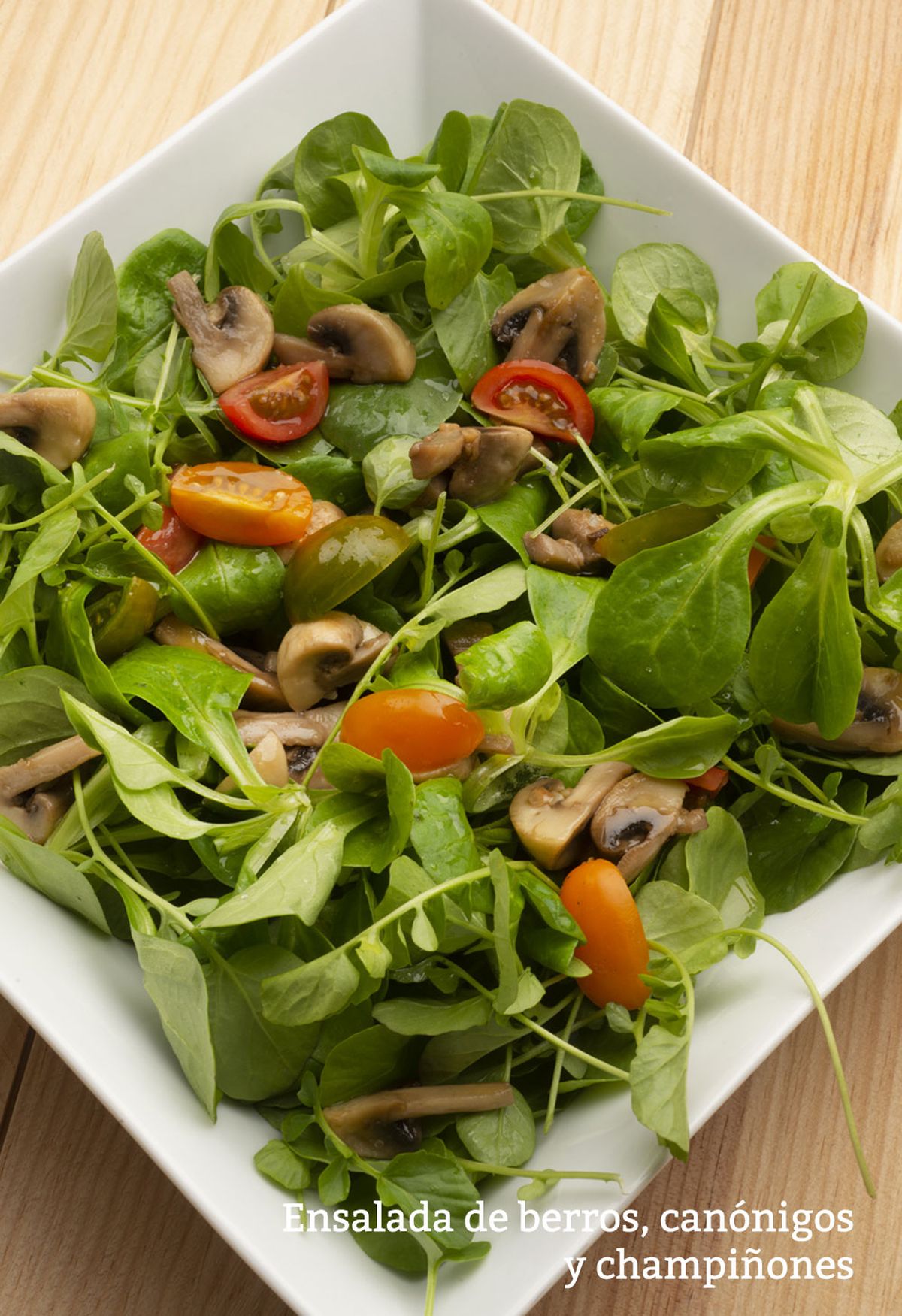 ensalada de berros canonigos y champinones v