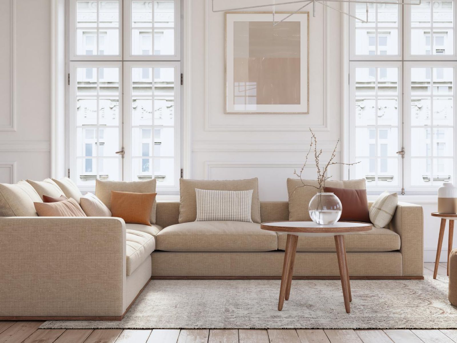 Salón con decoración de estilo nórdico.