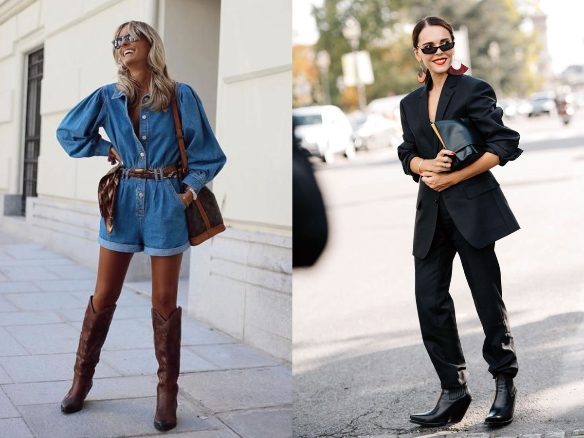 Botas de cowboy con mono vaquero y traje negro