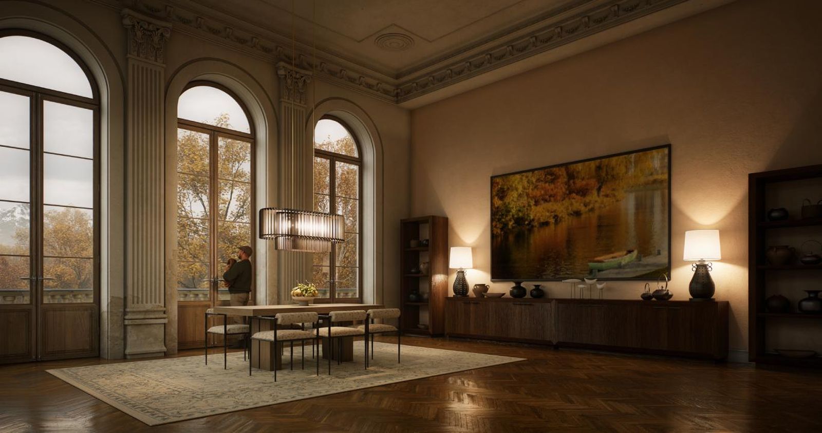 Salón elegante con lámpara de sobremesa. Salón elegante con lámpara de sobremesa.
