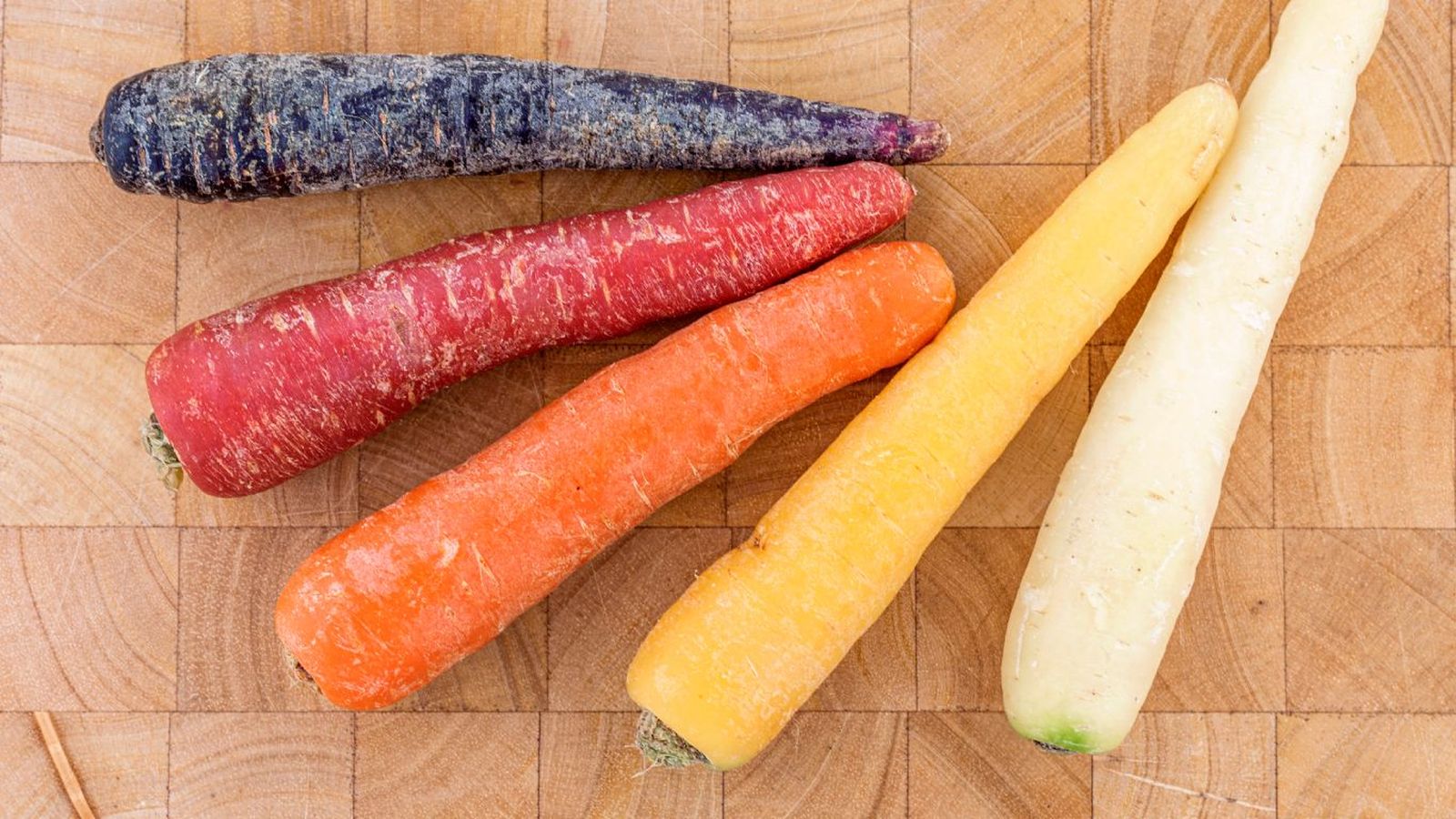 Tipos de zanahoria: morada, roja, naranja, amarila y blanca Tipos de zanahoria: morada, roja, naranja, amarila y blanca