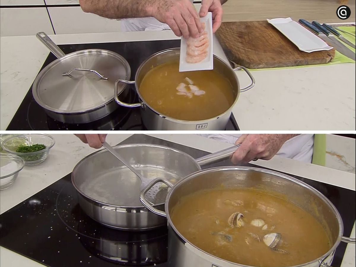 Cocina los berberechos y añádelos junto al pescado y marisco