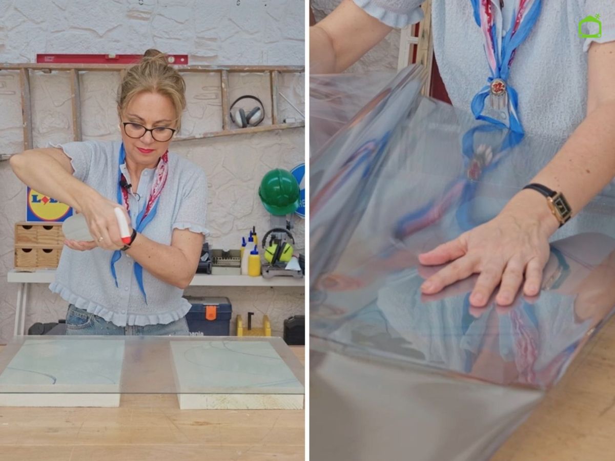 Coloca el vinilo efecto espejo sobre la encimera de cristal