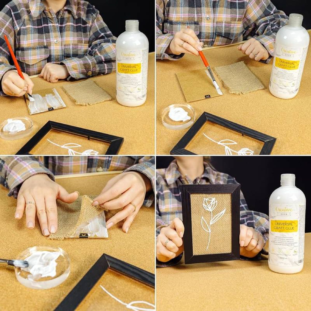 Manualidades decorativas con cola blanca y tela.