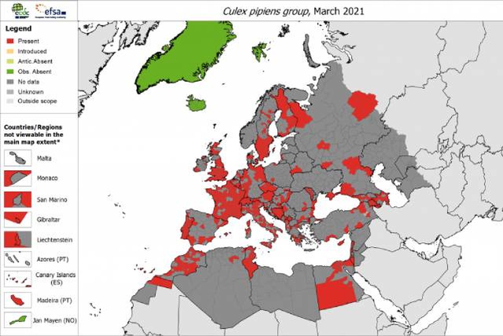 mapa distribucion en europa mosquito comun Culex pipiens mapa distribucion en europa mosquito comun Culex pipiens