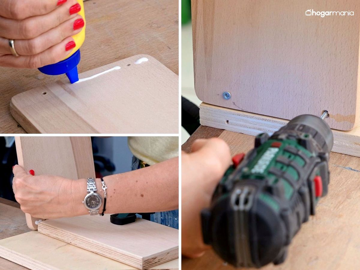Monta el organizador de madera uniendo todas las piezas