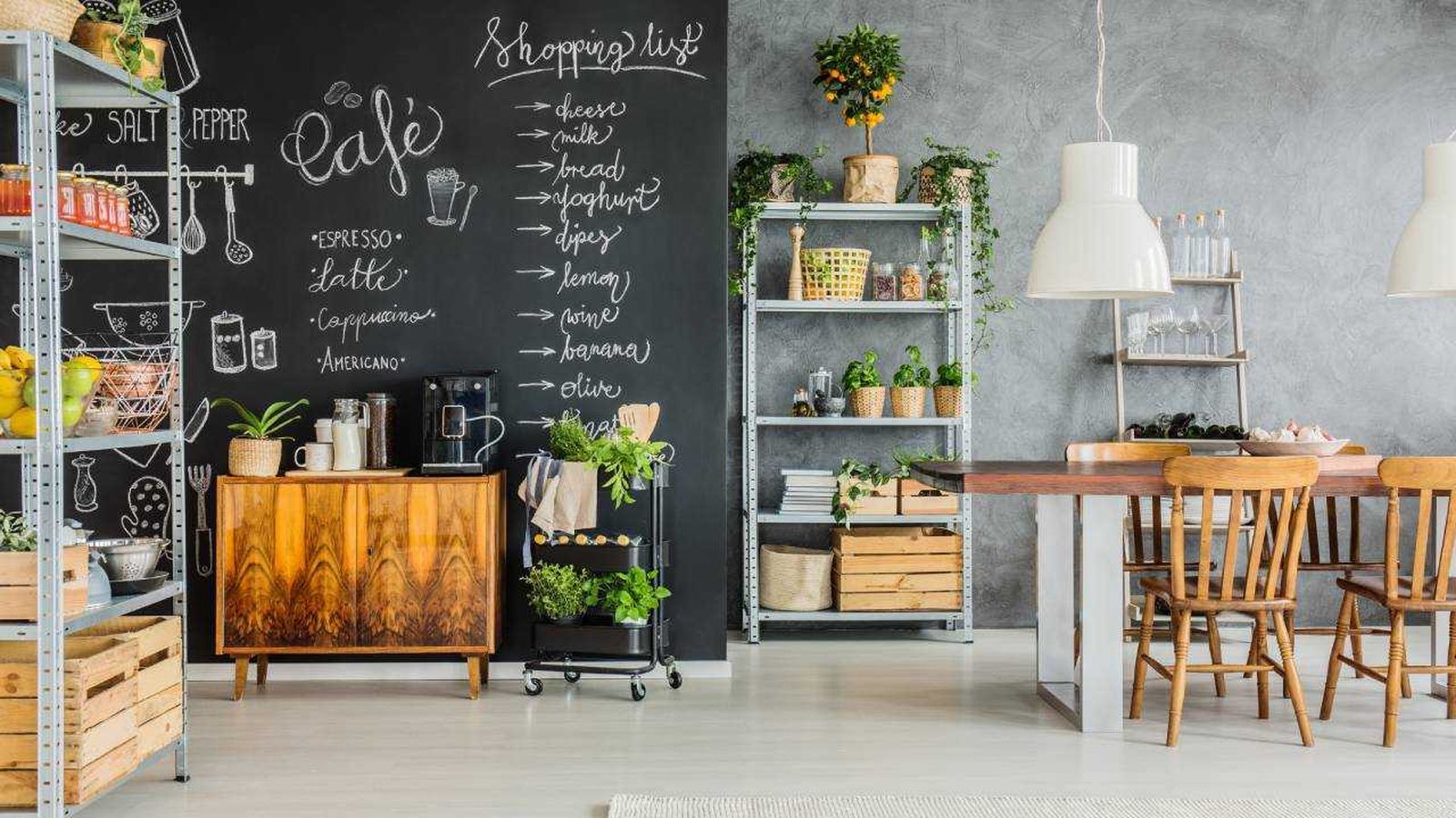 Casa moderna con rincón de café.