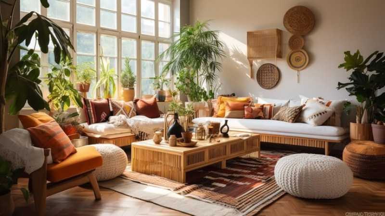 Salón decorado con fibras naturales. Salón decorado con fibras naturales.