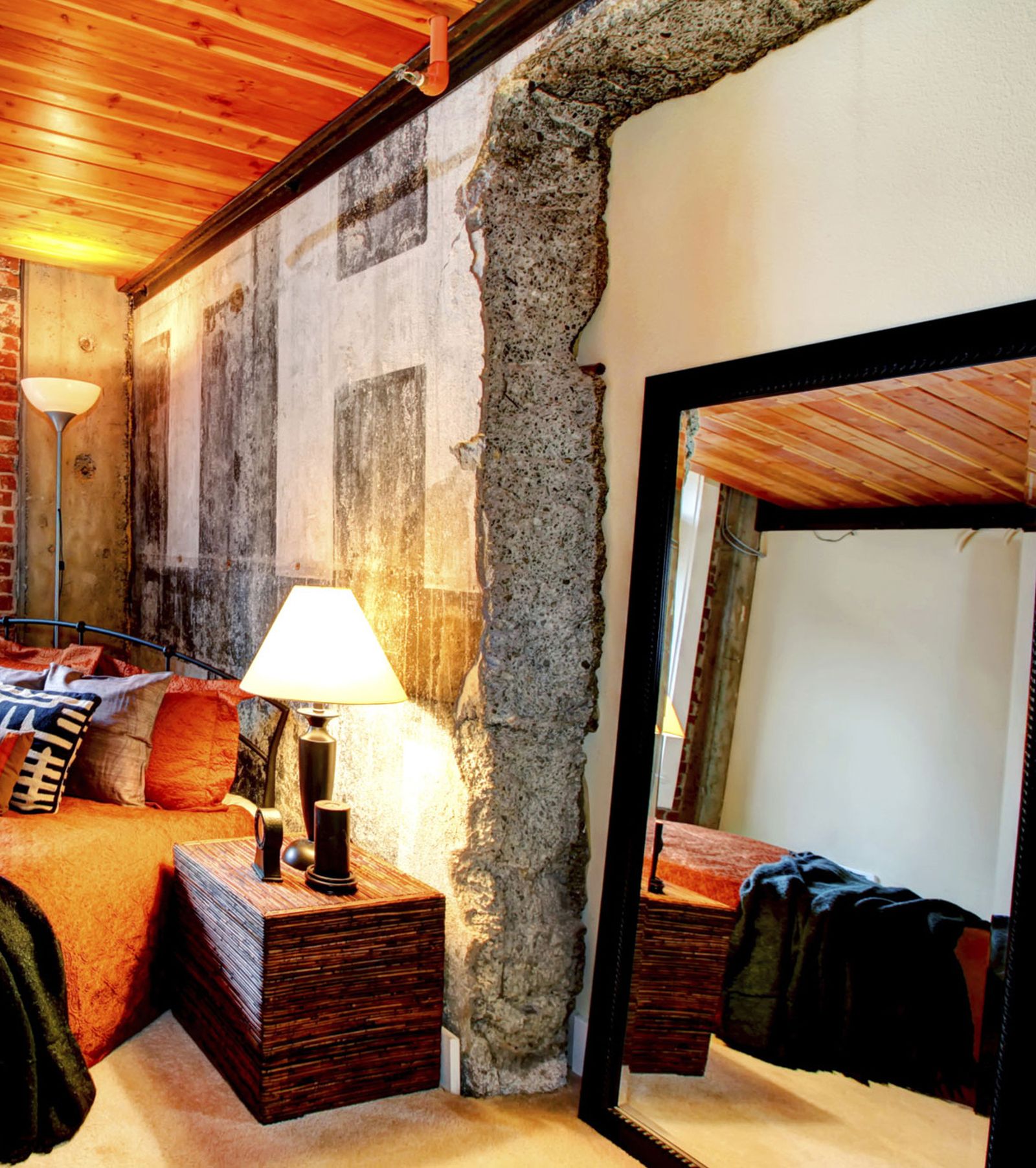 Dormitorio de estilo industrial pared Dormitorio de estilo industrial pared