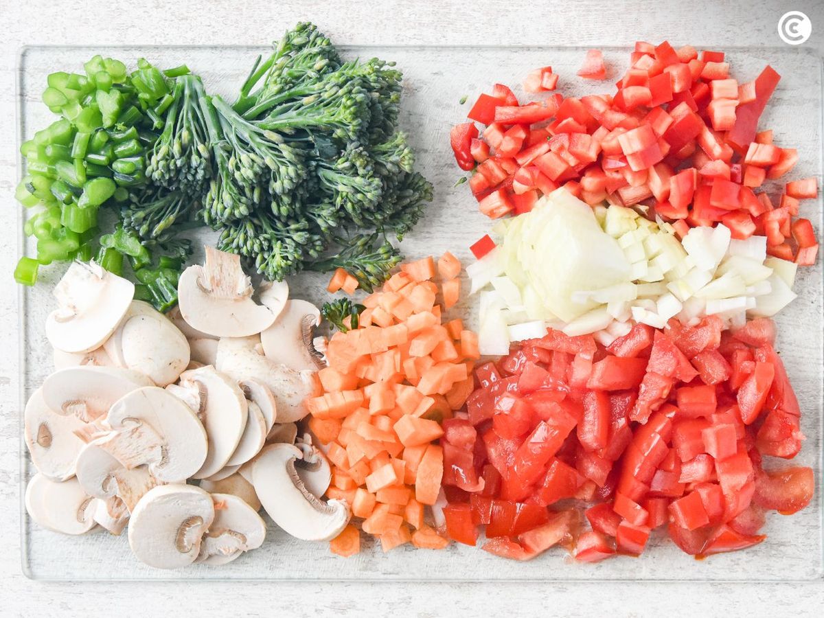 Verduras picadas para el risotto
