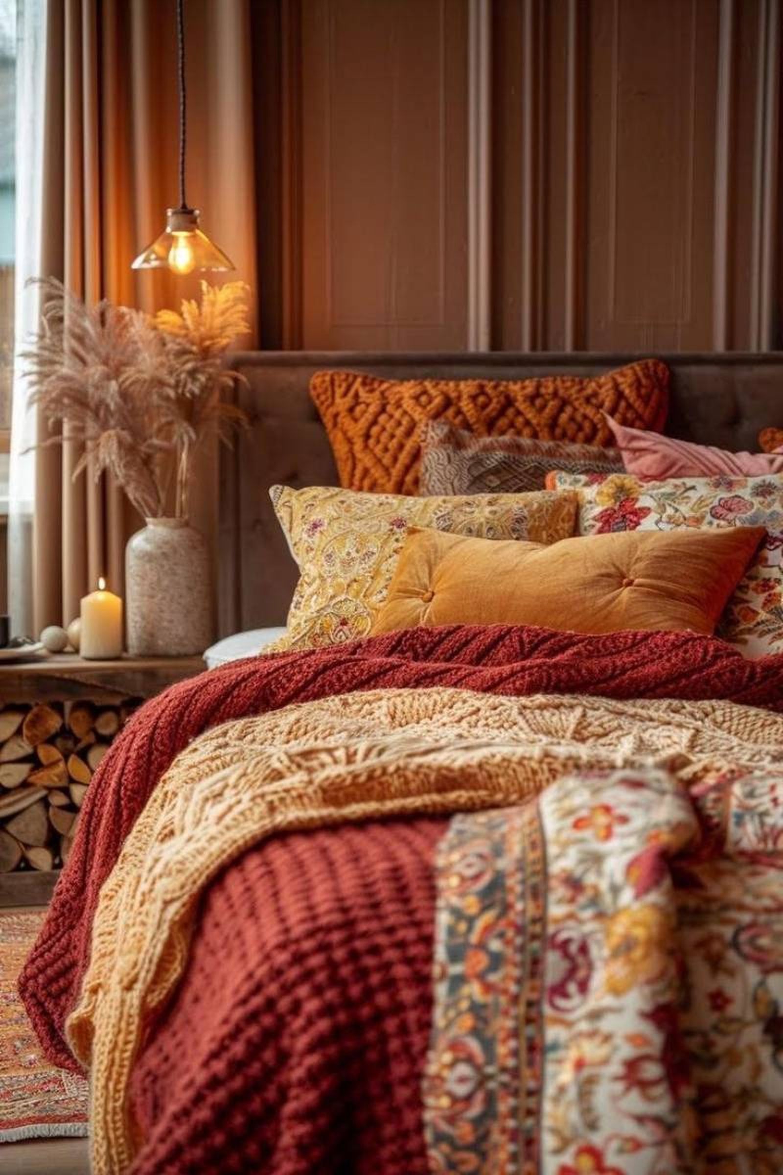 Dormitorio con decoración otoñal. / Fuente: Pinterest By Kimberly Faye | Home Decor Ideas and Charcuterie Boards