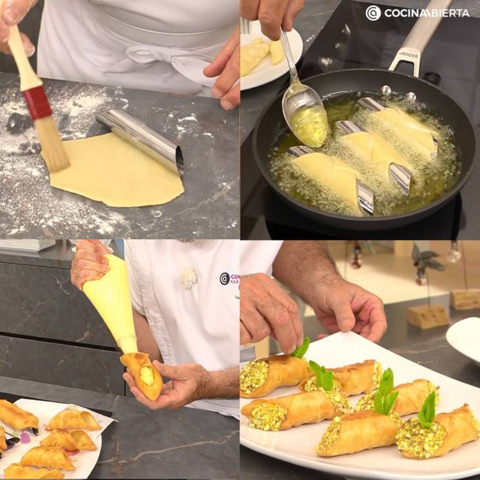 Paso a paso para hacer canutillos fritos con crema y pistachos de Karlos Arguiñano Paso a paso para hacer canutillos fritos con crema y pistachos de Karlos Arguiñano