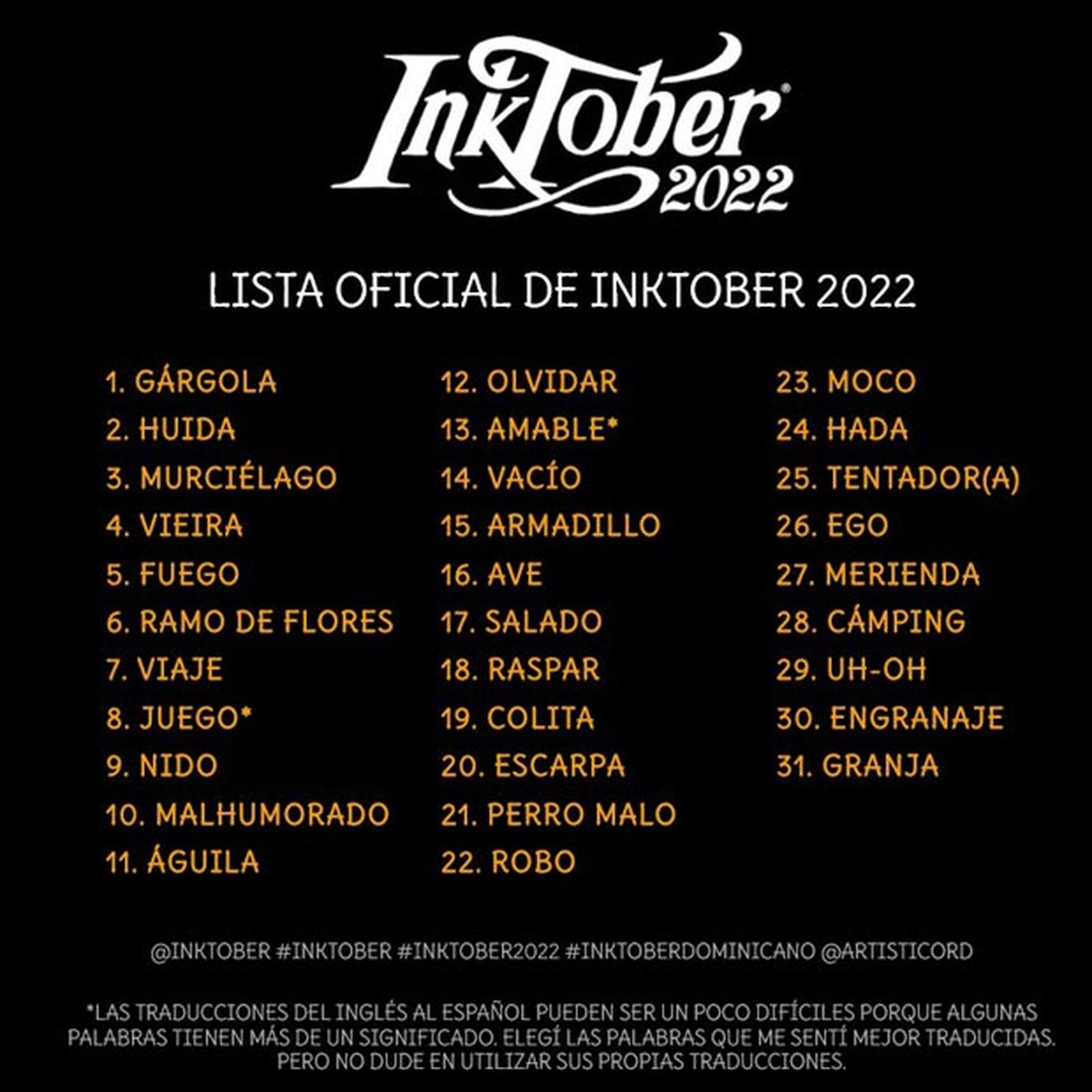 inktober 2022 listado oficial