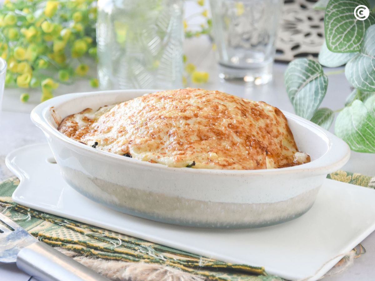 Lasaña de espinacas gratinada en el horno