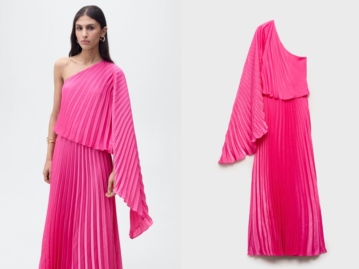 Vestido asimétrico plisado / Fotos: Mango