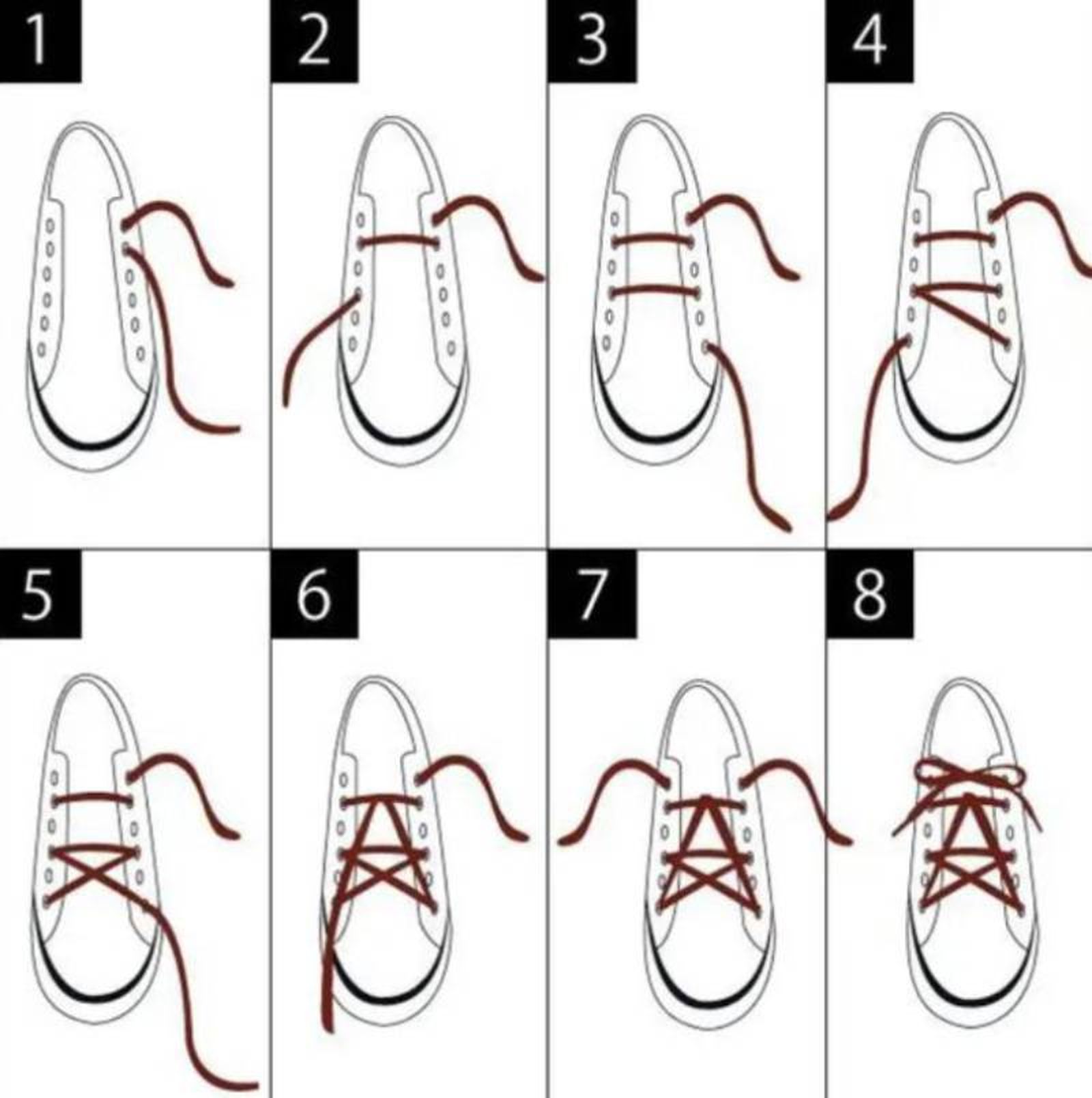 Infografía paso a paso para atar los cordones en forma de estrella. Infografía paso a paso para atar los cordones en forma de estrella.