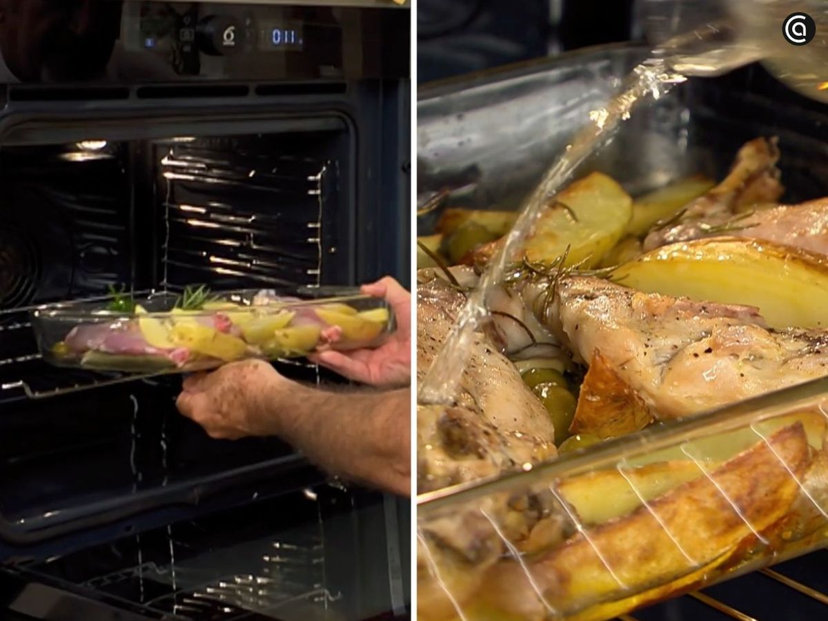 A los 30 minutos, vierte el vino y cocina el conejo durante 15 minutos más