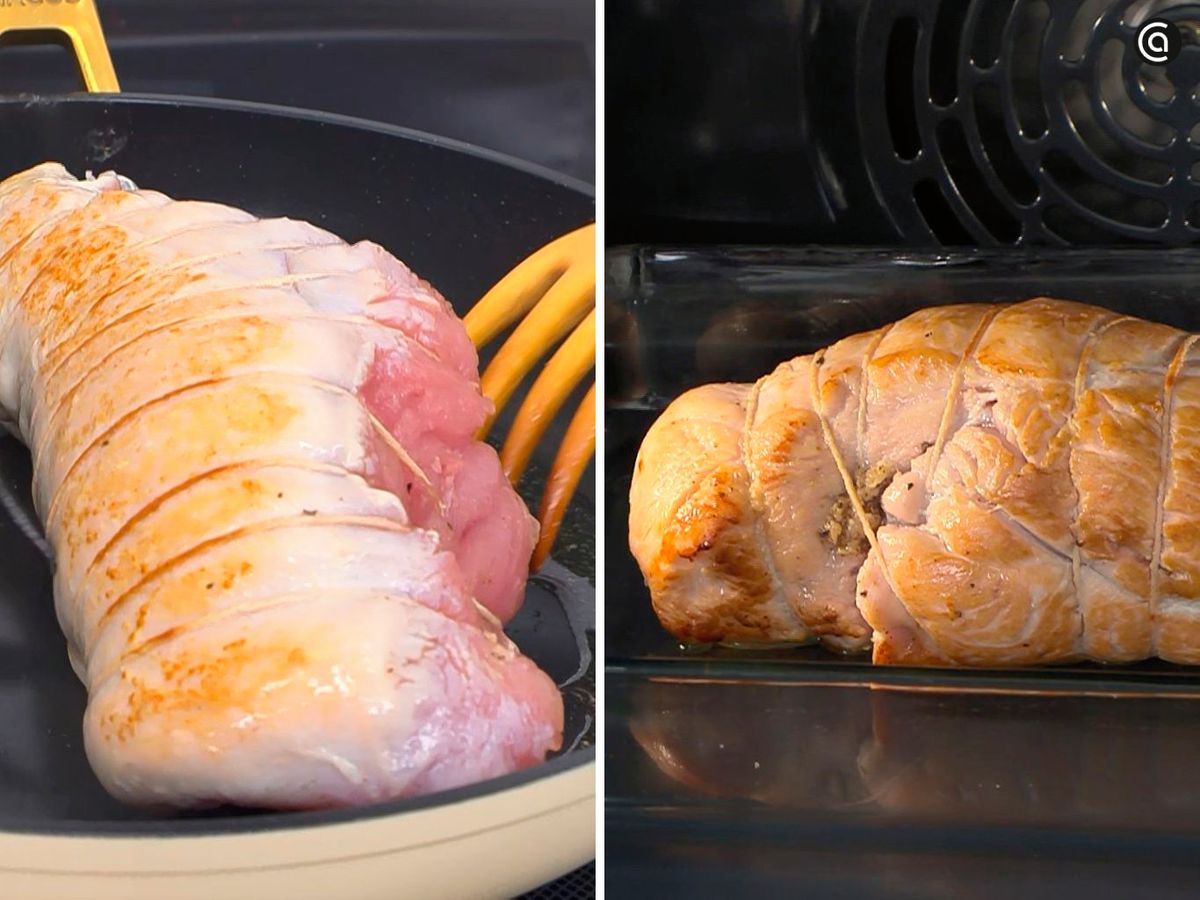 Cocina el pavo primero en la sartén y luego en el horno