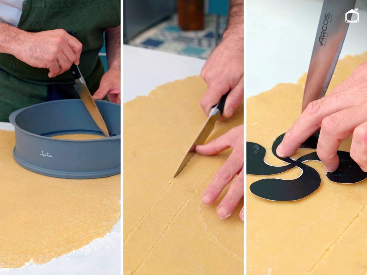Estira la masa y corta todas las piezas para montar el pastel vasco