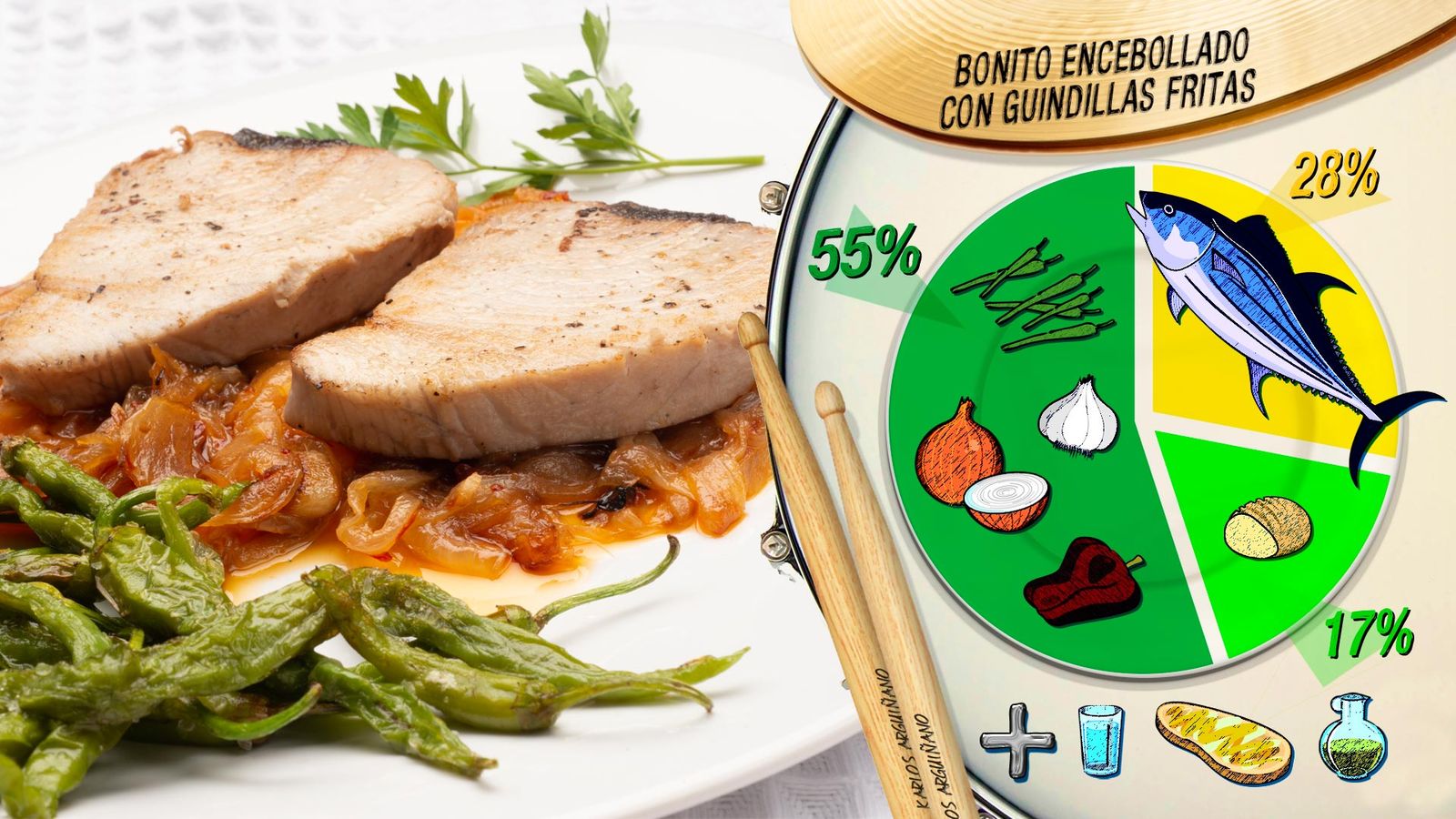 KARL6218 bonito encebollado con guindillas fritas plato KARL6218 bonito encebollado con guindillas fritas plato