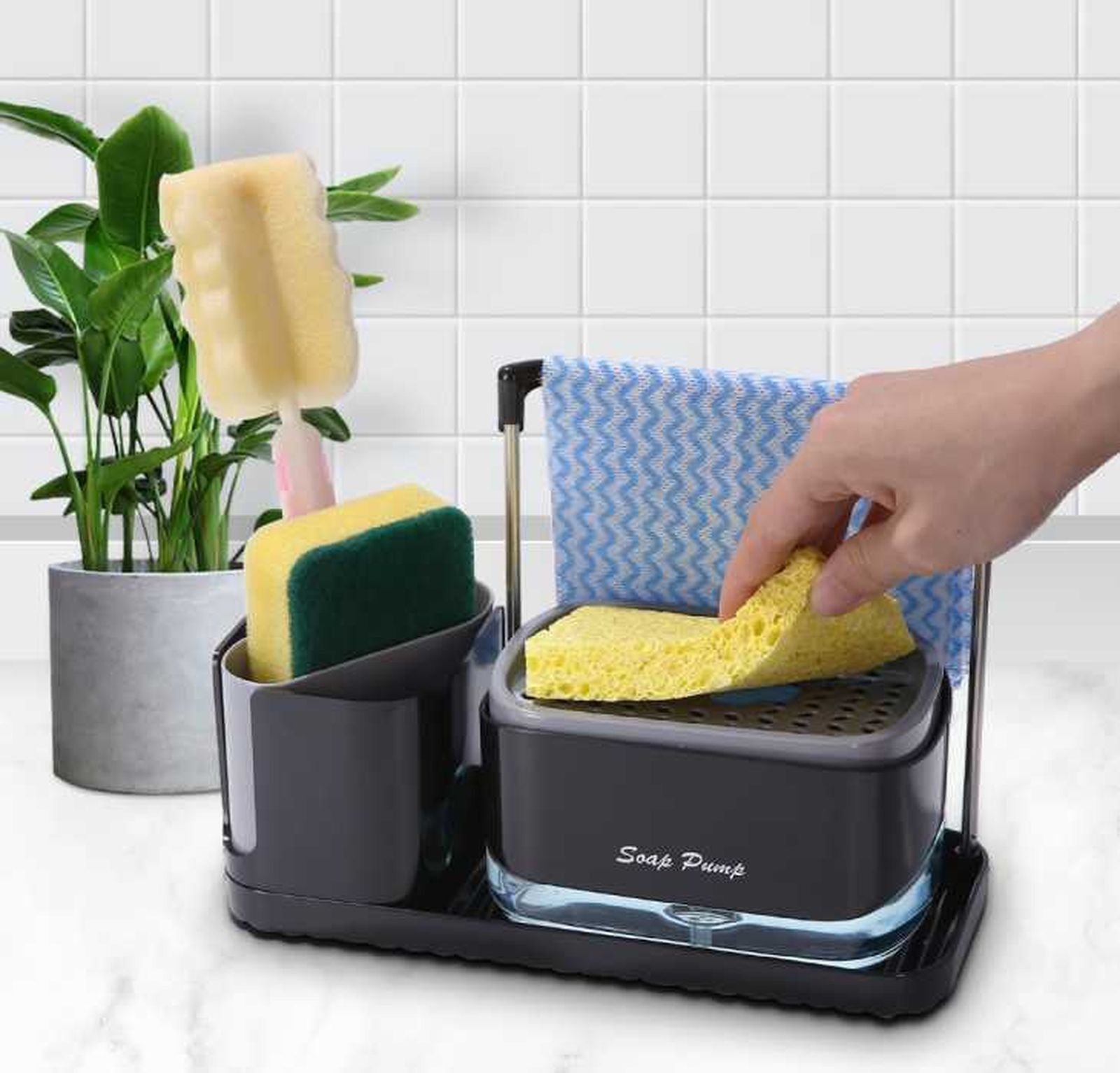 dispensador de jabon cocina con bandeja