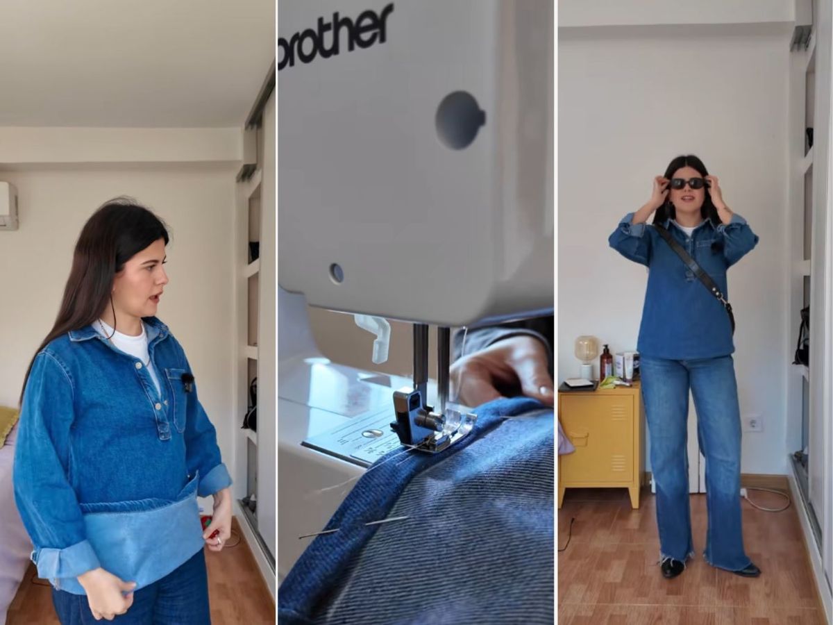 Paso a paso para transformar vestido vaquero a camisa.