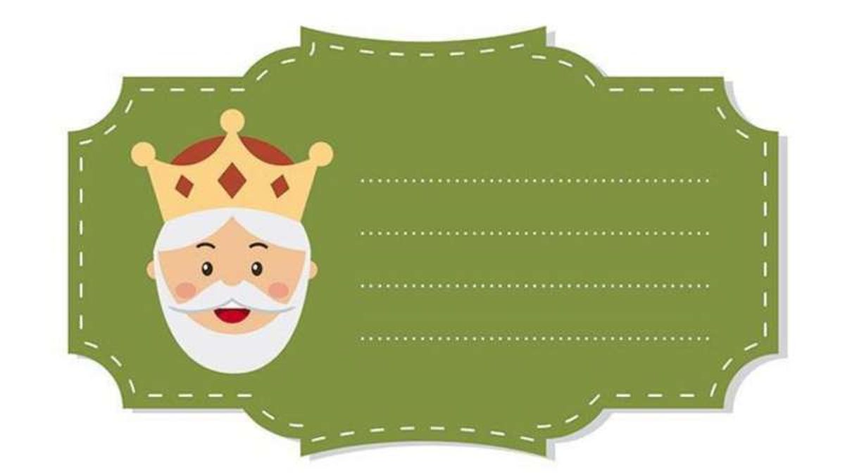 Etiqueta verde del Rey Melchor para personalizar los regalos de Reyes.