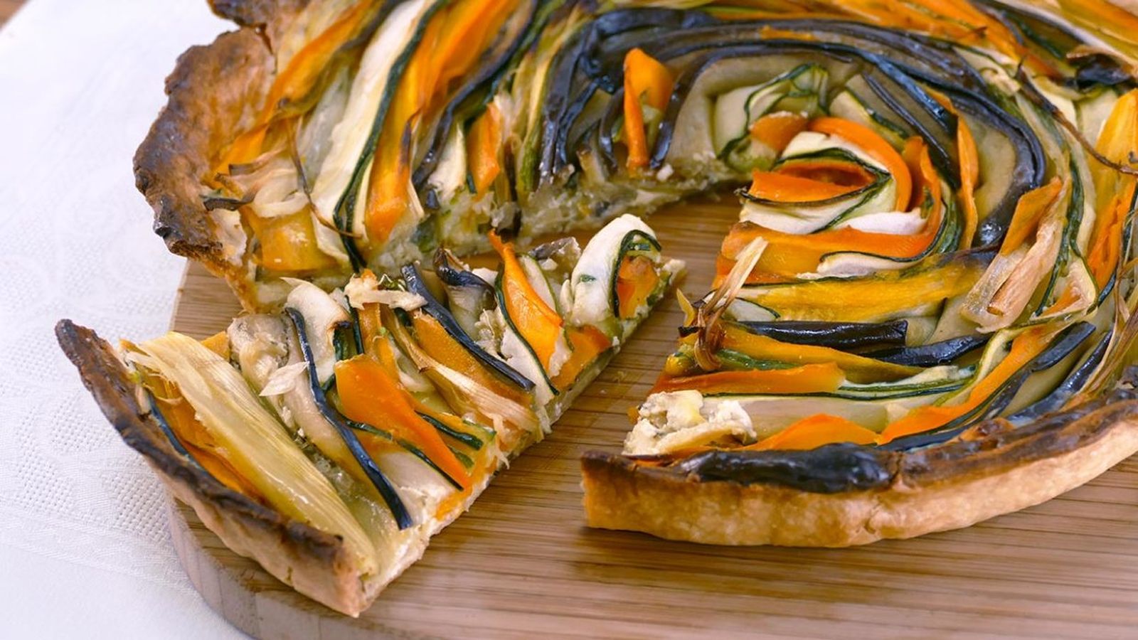 Tarta espiral de verduras con masa quebrada