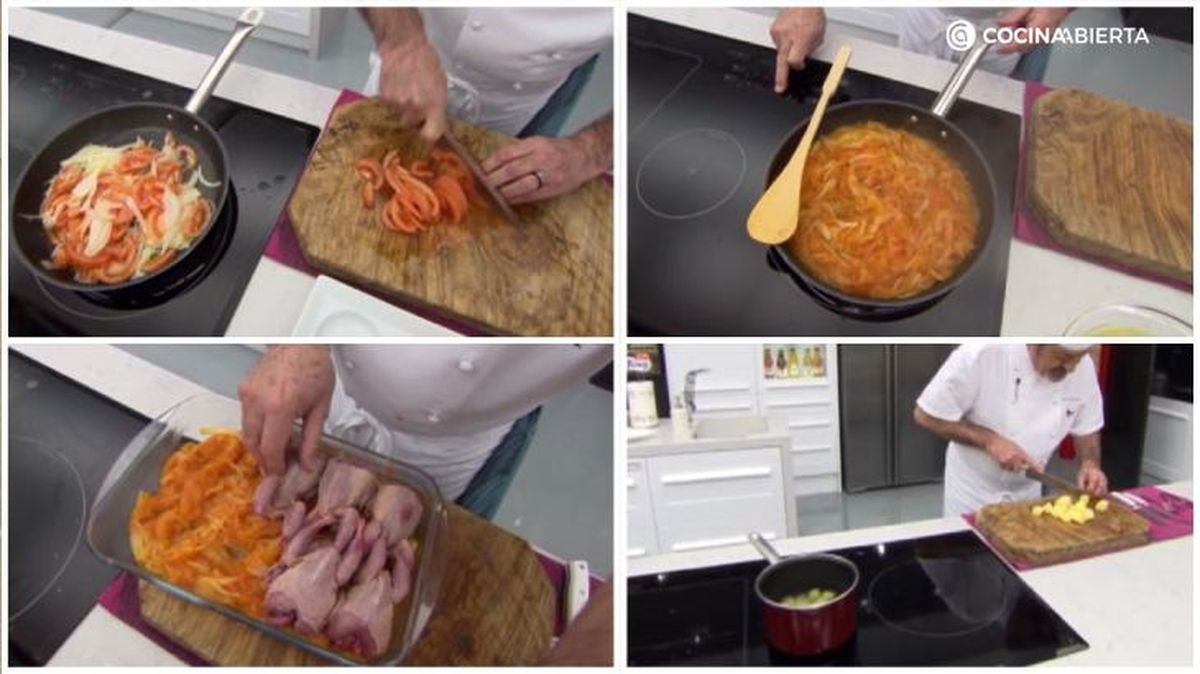 Karlos Arguiñano nos enseña a preparar la fritada que será la cama de las codornices asadas