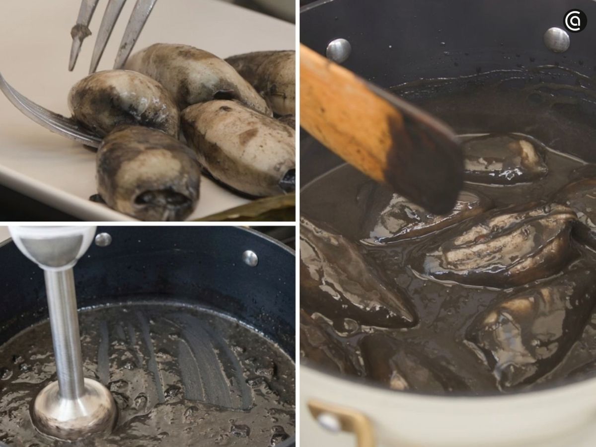 Retira el laurel, tritura las hortalizas, añade los chipirones y cocina todo junto