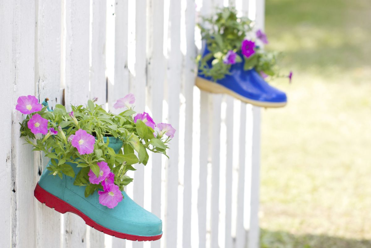 botas de agua con petunias