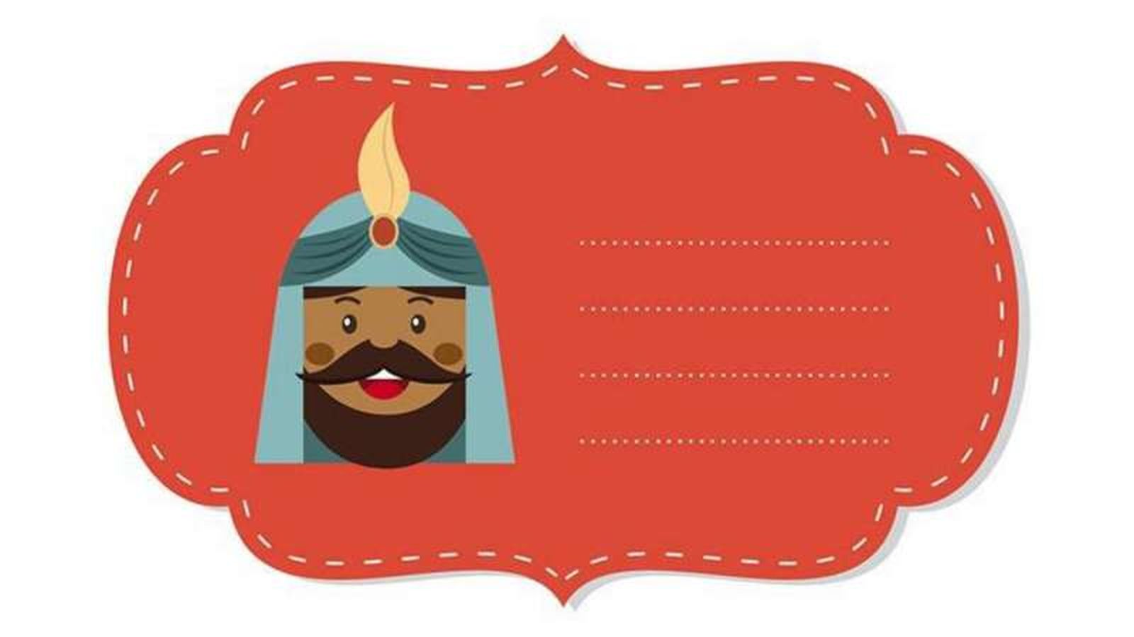 Etiqueta roja del Rey Baltasar para personalizar los regalos de Reyes.