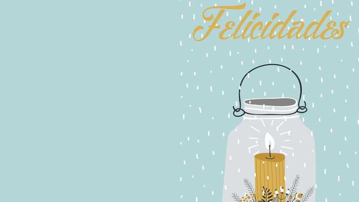 Postal navideña de tarro con vela.