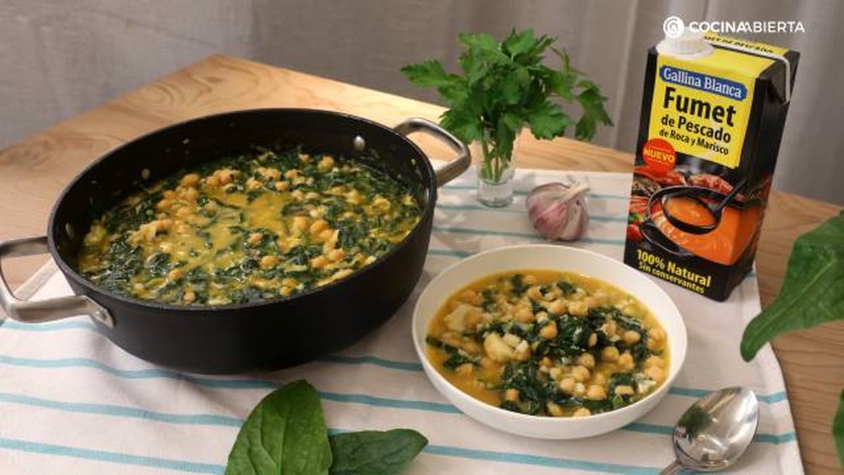 Gallina blanca potaje semana santa garbanzos bacalao espinacas paso 7