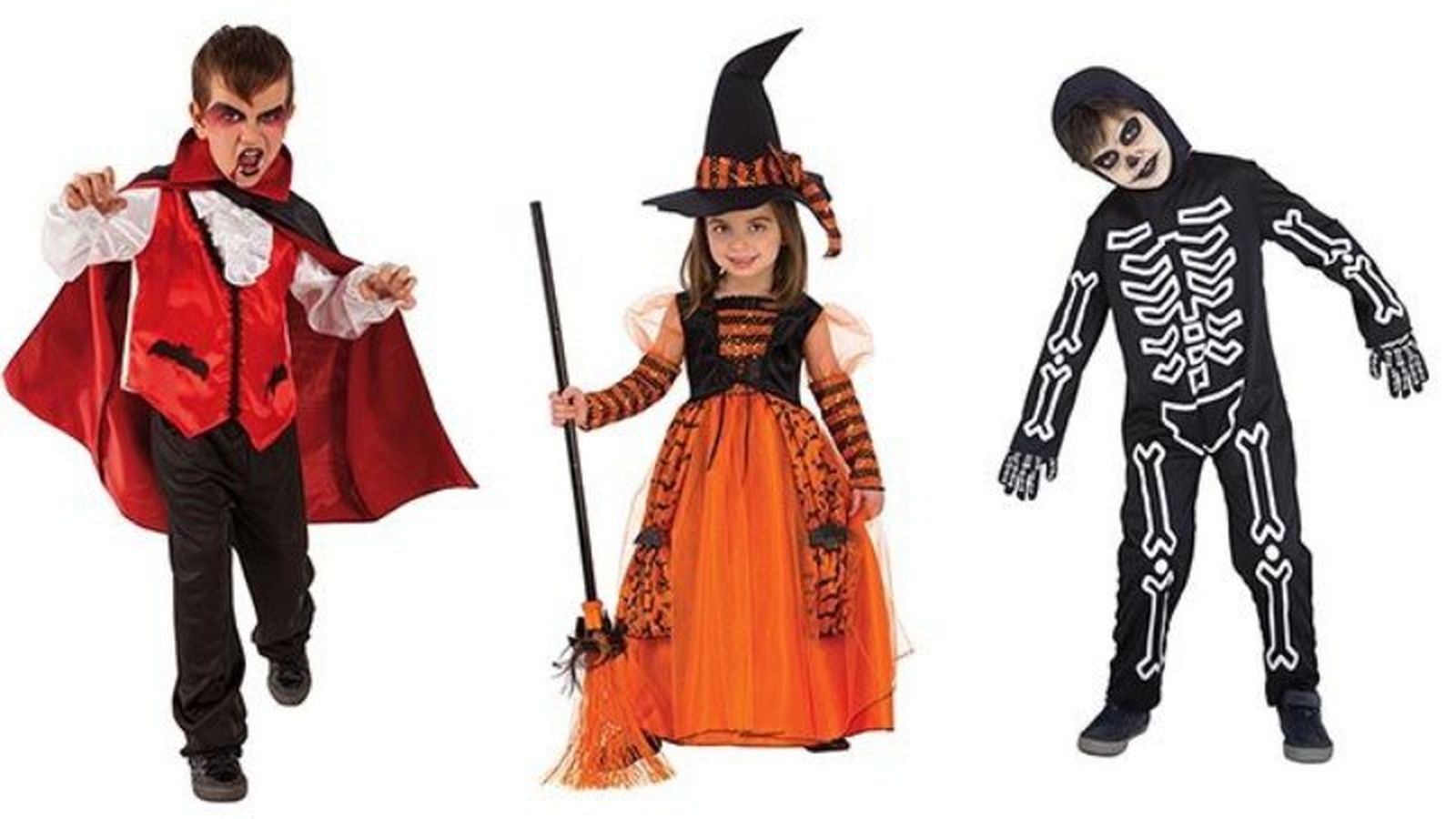 Disfraces de Halloween para niños de Drácula, bruja y esqueleto