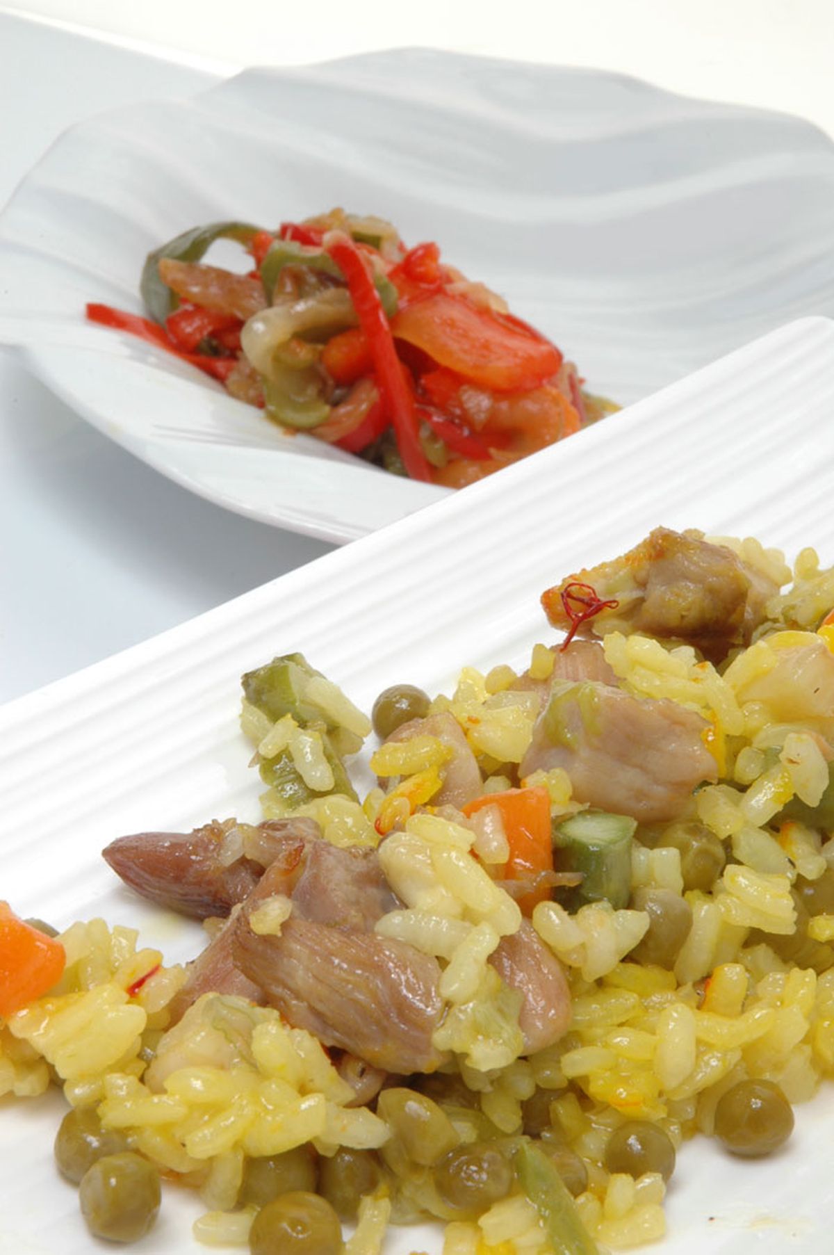 Arroz con pavo y piperrada