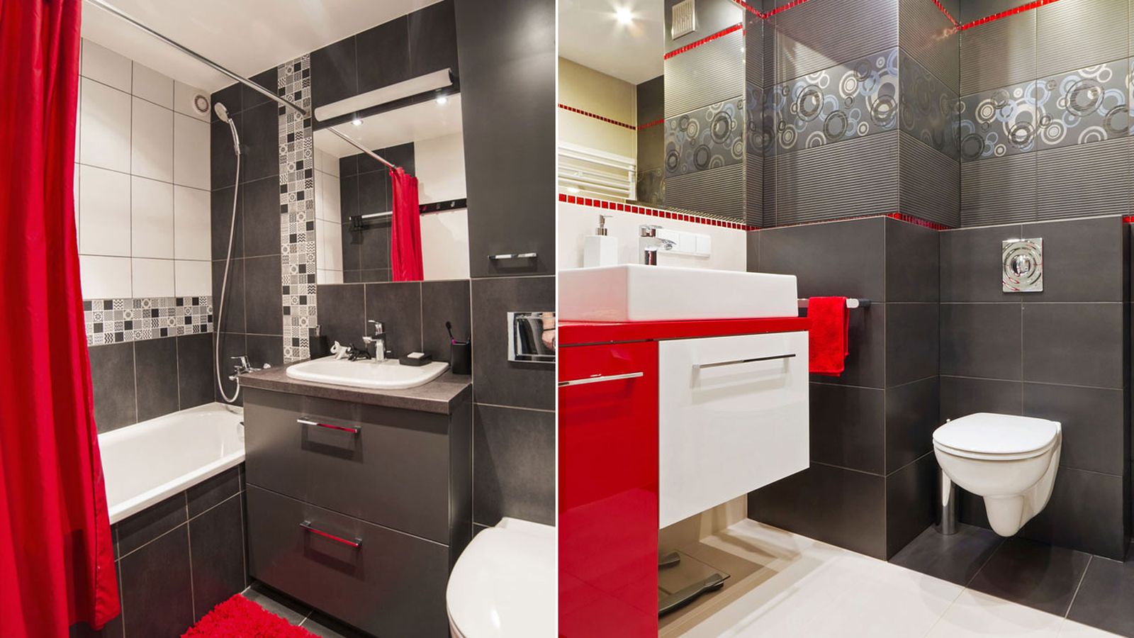 Decorar el baño en rojo y gris Decorar el baño en rojo y gris