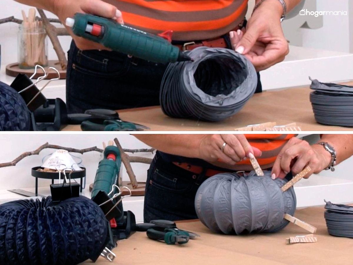 Unir los extremos del tubo de ventilación para darle forma de calabaza