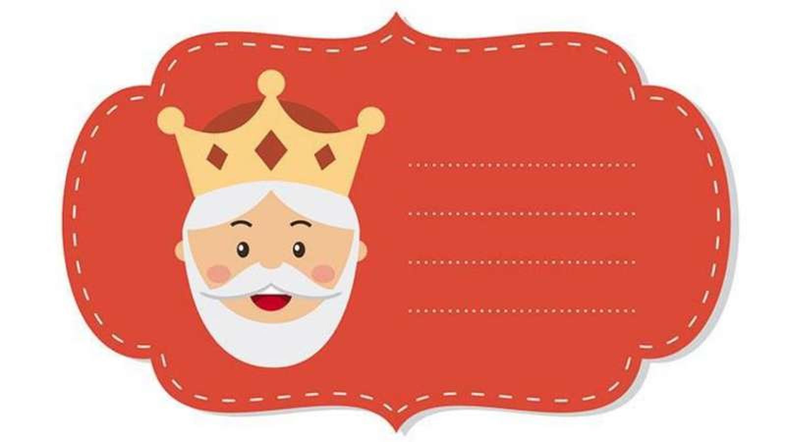 Etiqueta roja del Rey Melchor para personalizar los regalos de Reyes.