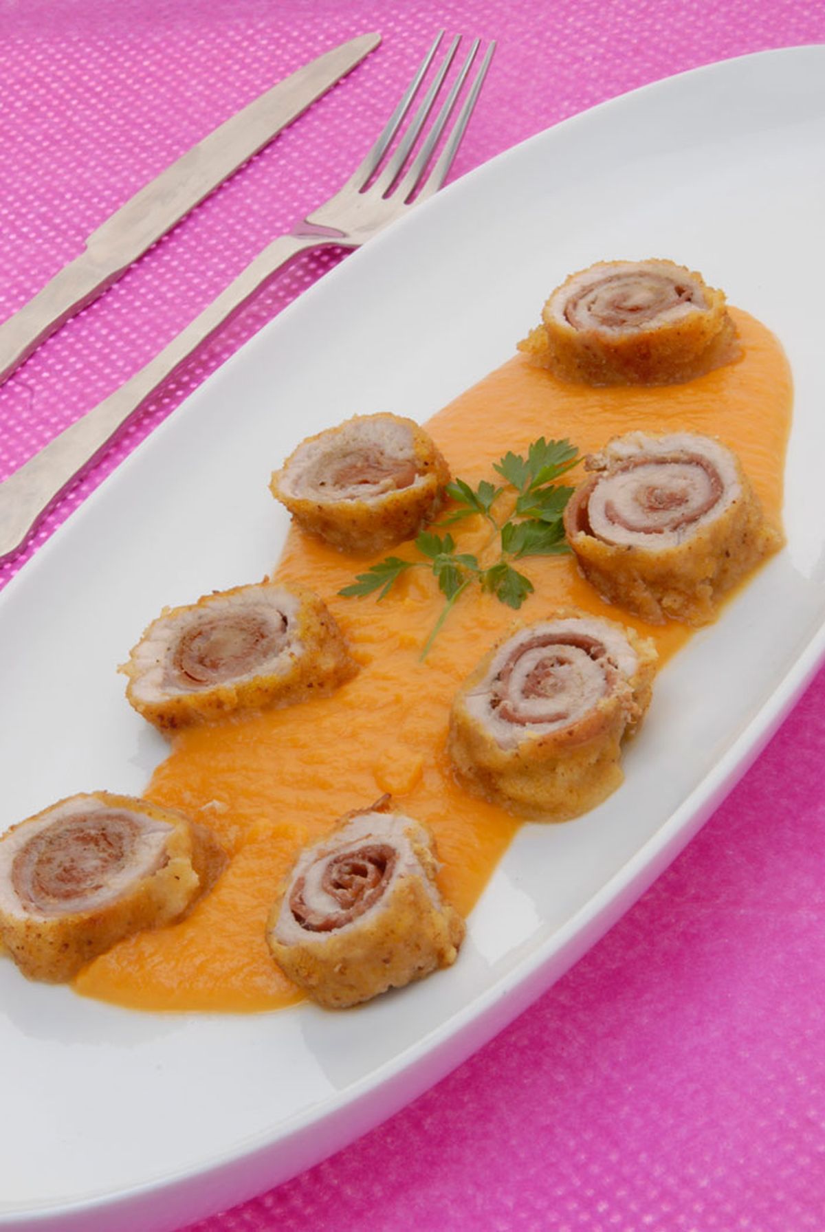 Flamenquines con puré de batata