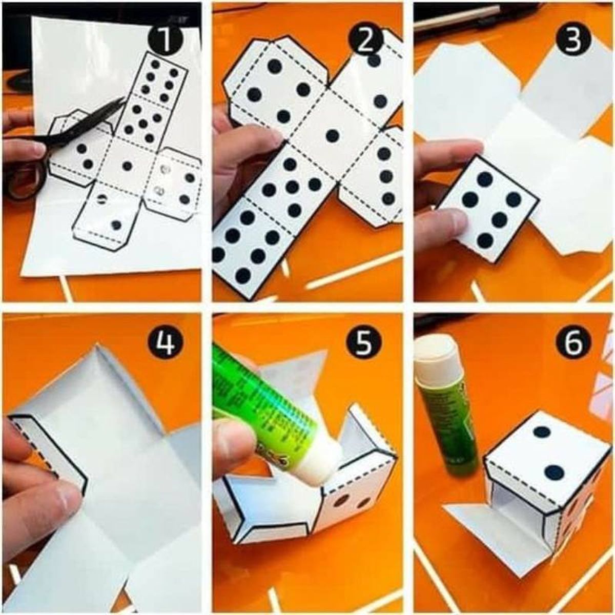 Paso a paso para hacer una cajita de cartulina con forma de dado.
