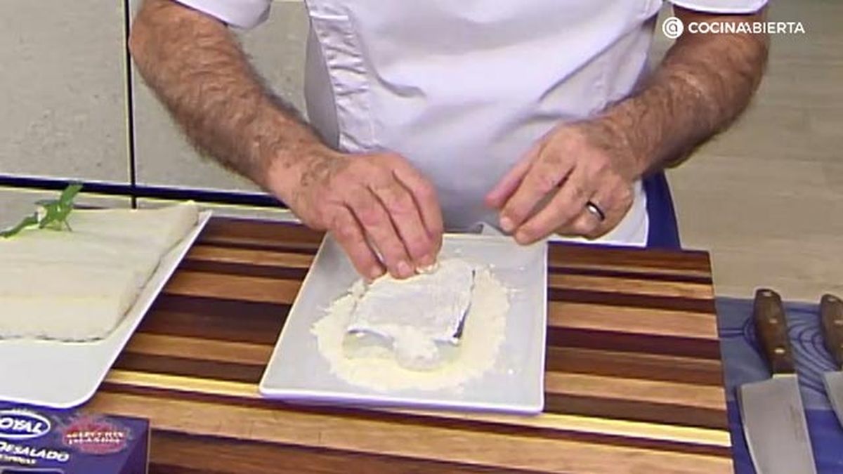 receta bacalao gratinado guisantes ka paso 1