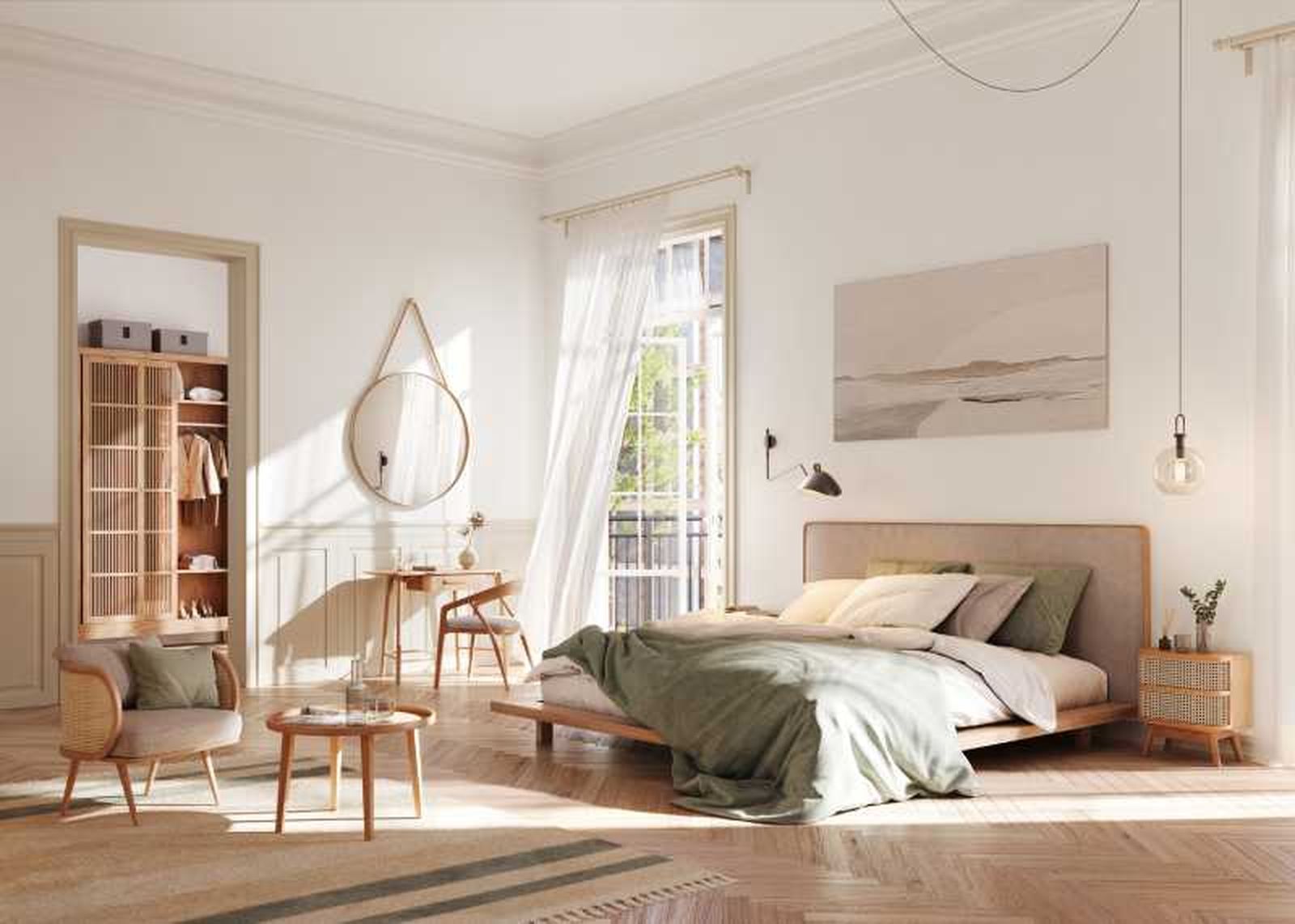Dormitorio decorado con muebles ecológicos.
