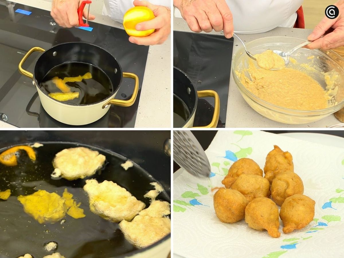 Fríe los buñuelos y luego colócalos sobre papel absorbente