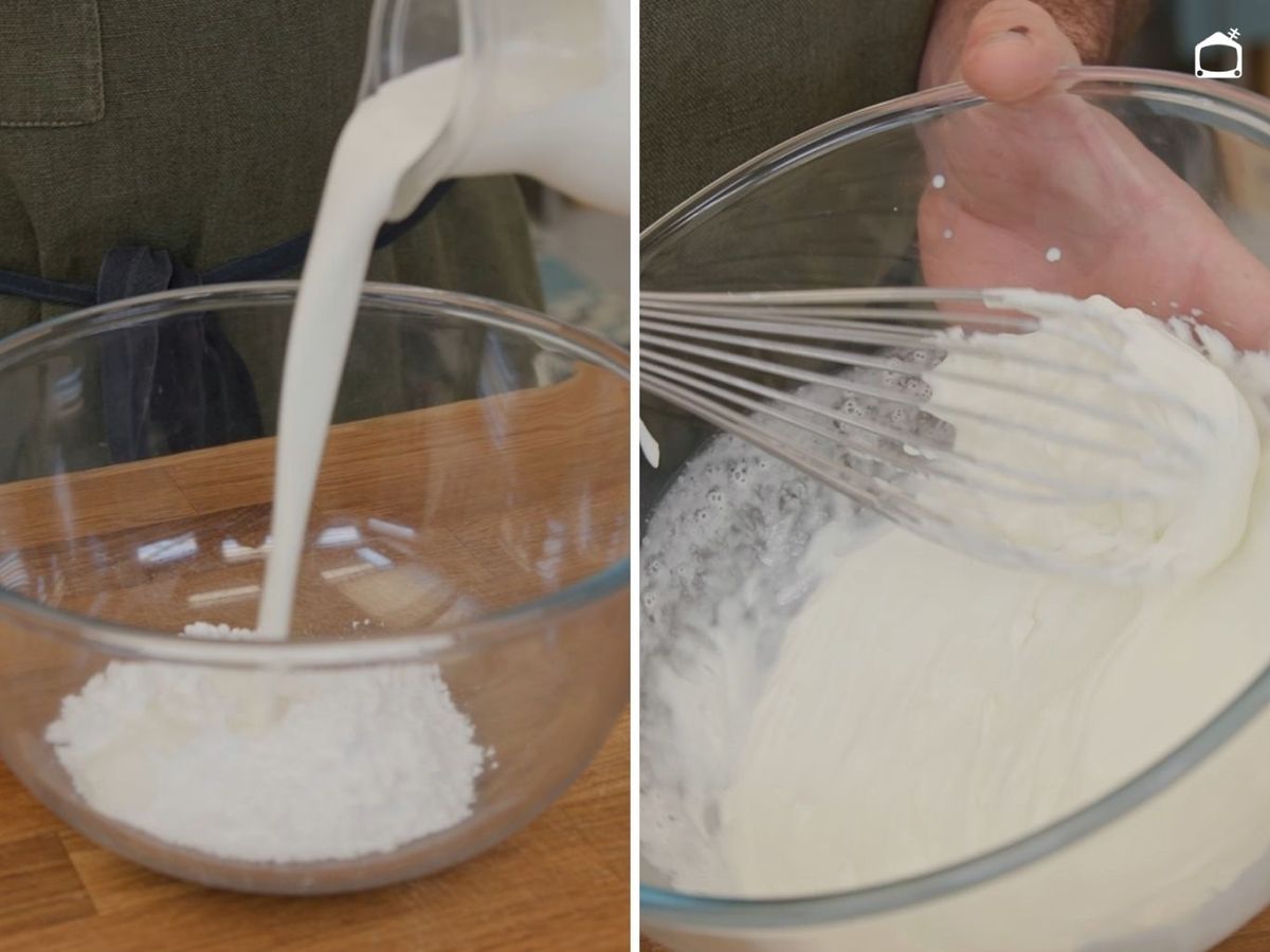 Bate la nata con el azúcar glas hasta obtener una textura semimontada