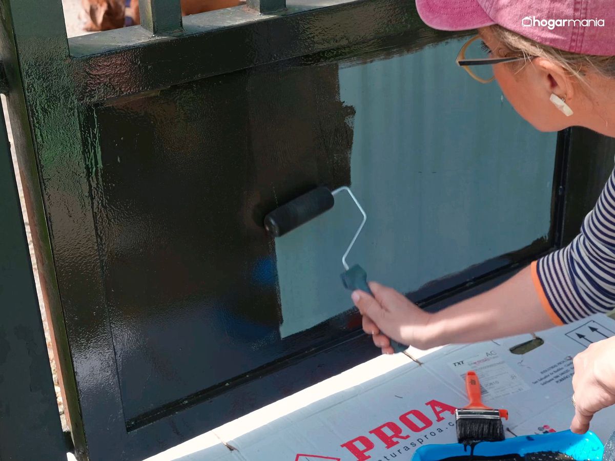 Pintar la puerta de garaje con un rodillo