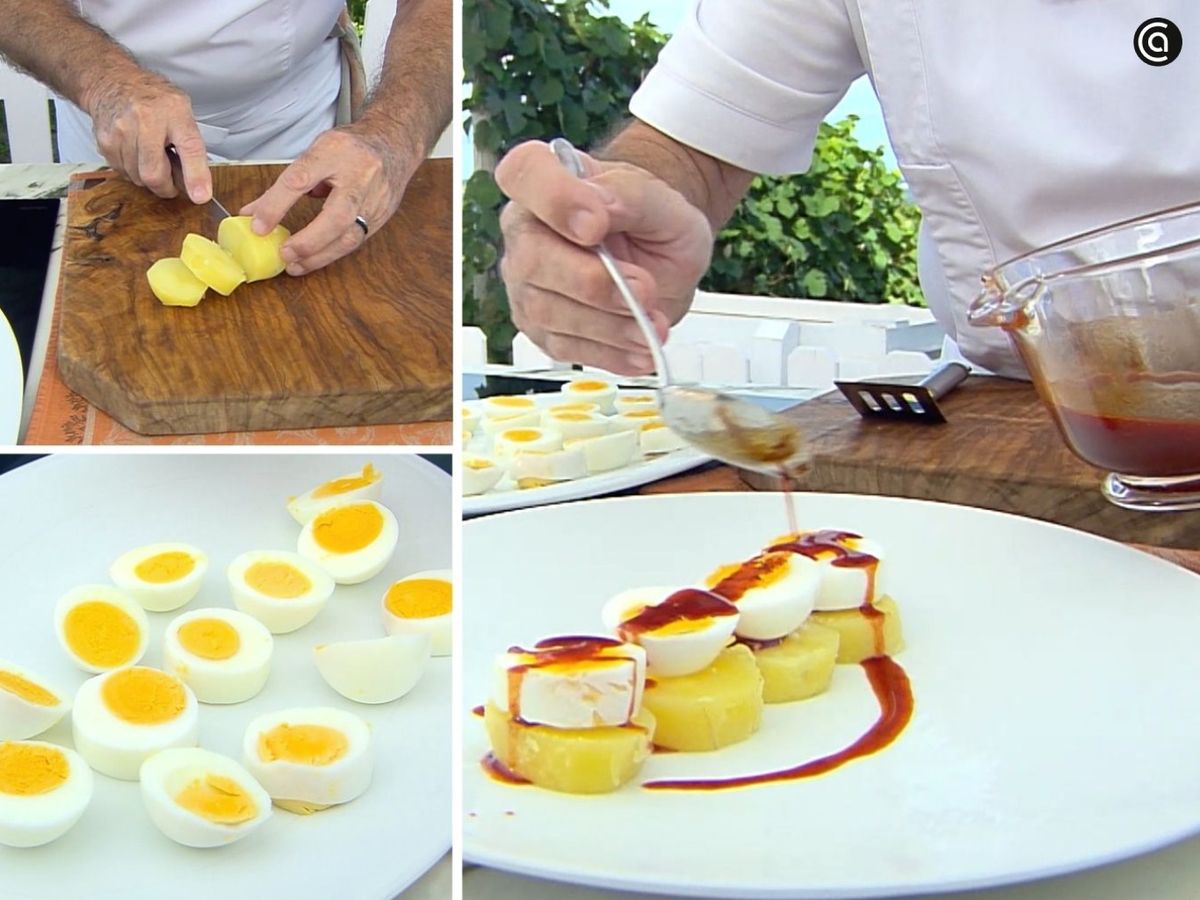 Corta los huevos en rodajas gruesas y vierte un poco de aceite de pimentón