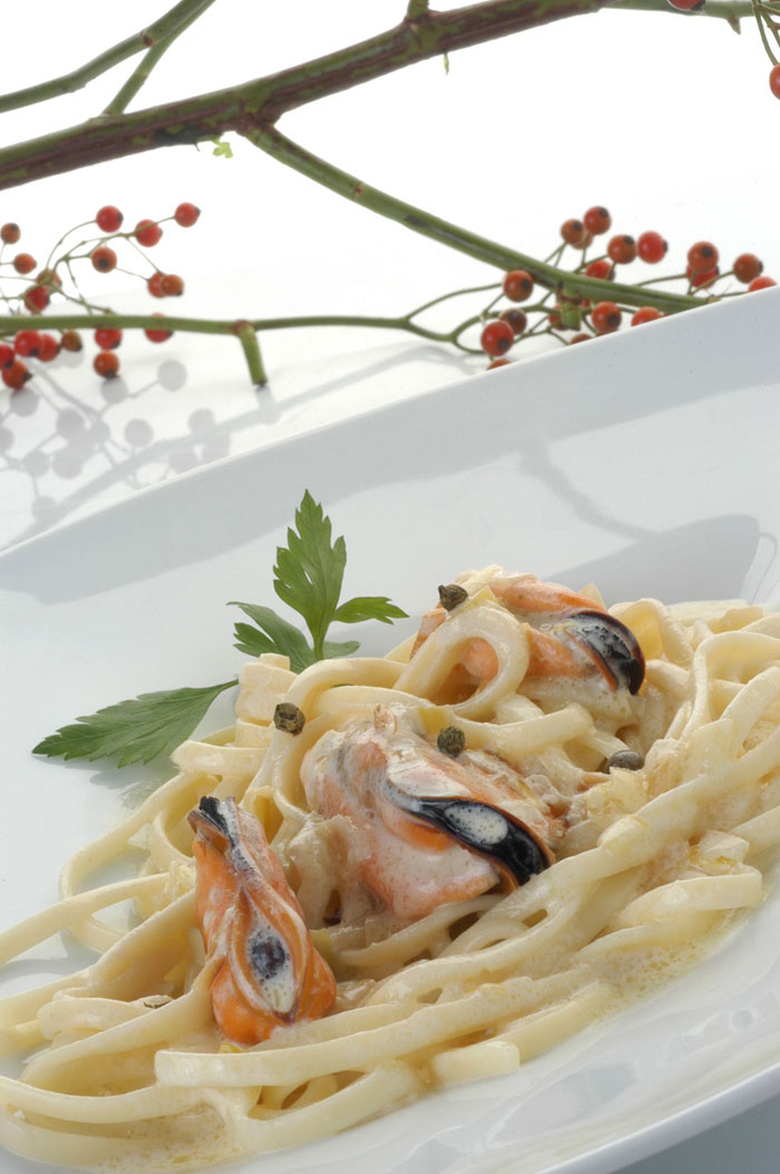 Pasta con mejillones a la pimienta verde Pasta con mejillones a la pimienta verde